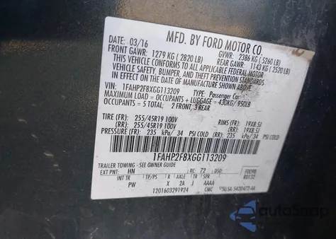 2016 Ford Taurus Limited из США, поврежденный, VIN 1FAHP2F8XGG113209